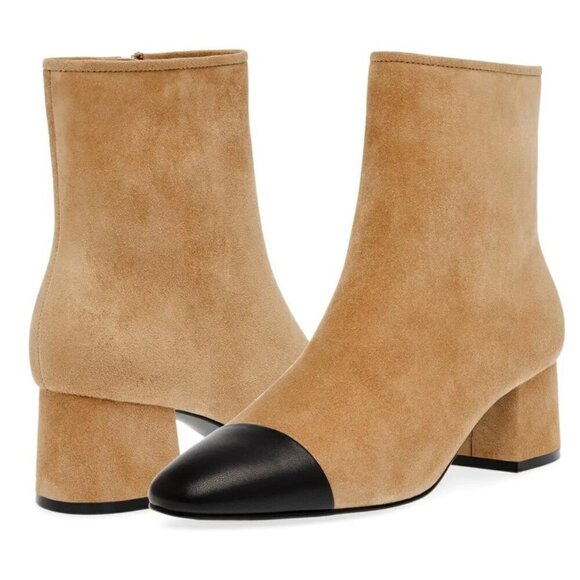 Steve Madden Eiffel Brown Suede Ankle Bootie Leather Toe Cap Size 7.5 NWOT - Picture 1 of 11